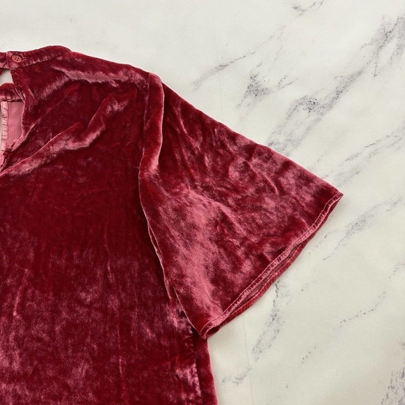 J Brand Velvet Key Hole Blouse Top Size S Red Flutter Sleeve High Neck - Picture 10 of 12